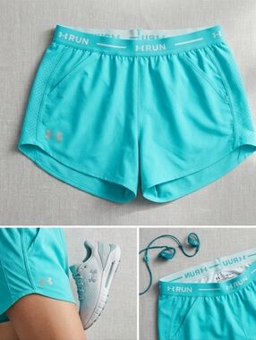 Under Armour HeatGear Fly By 2.0 Running Shorts Teal Blue Women's Medium 3" Inse